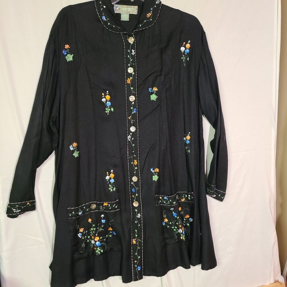 Vintage 90s Papy Boez Hand Painted Embroidered 2-Piece Set Jacket Pants Black